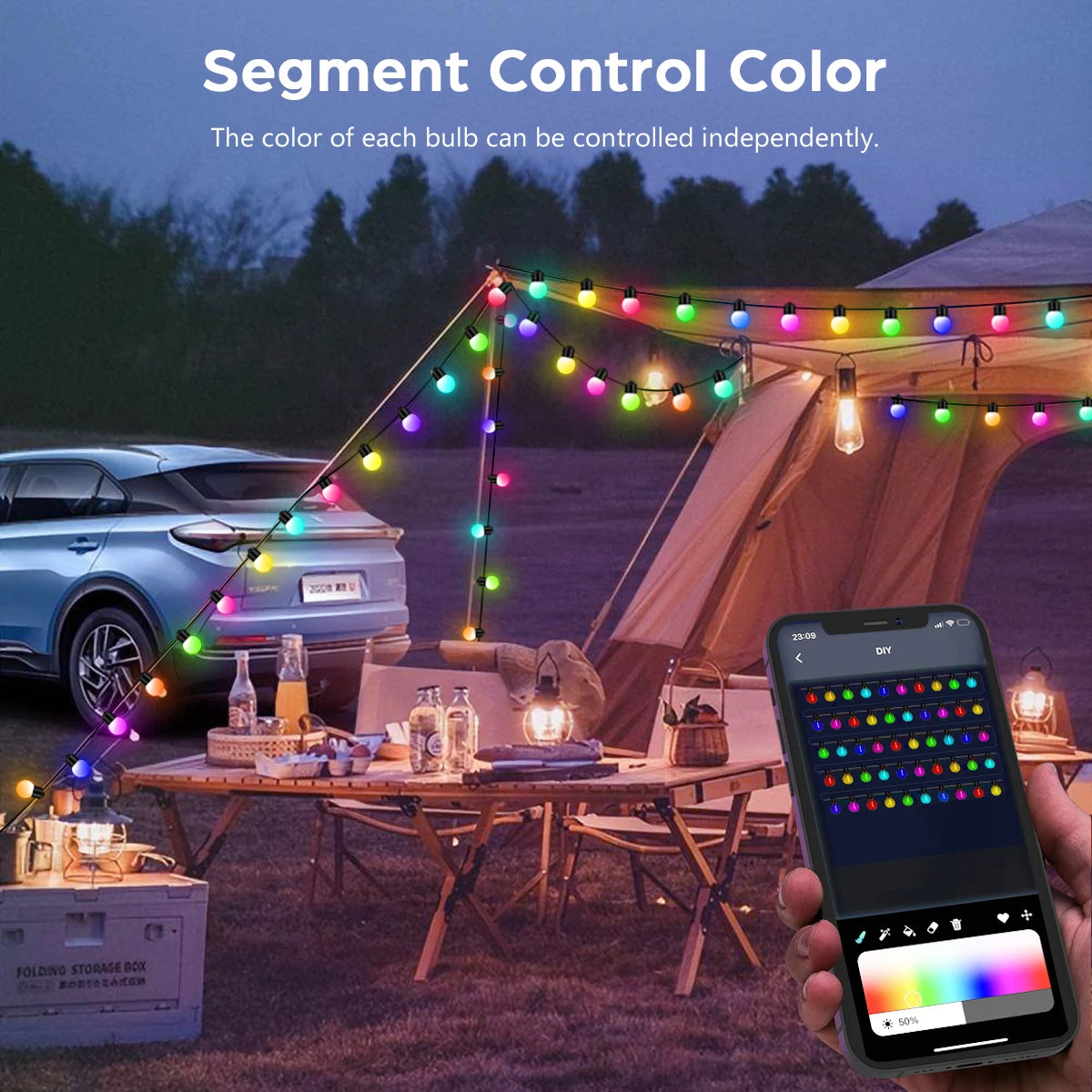 Slimme Kerstverlichting – 10M Bluetooth LED Slinger met 50 Kleurrijke Lampjes, IP44 Waterdicht, USB, Met Muziek & App-bediening