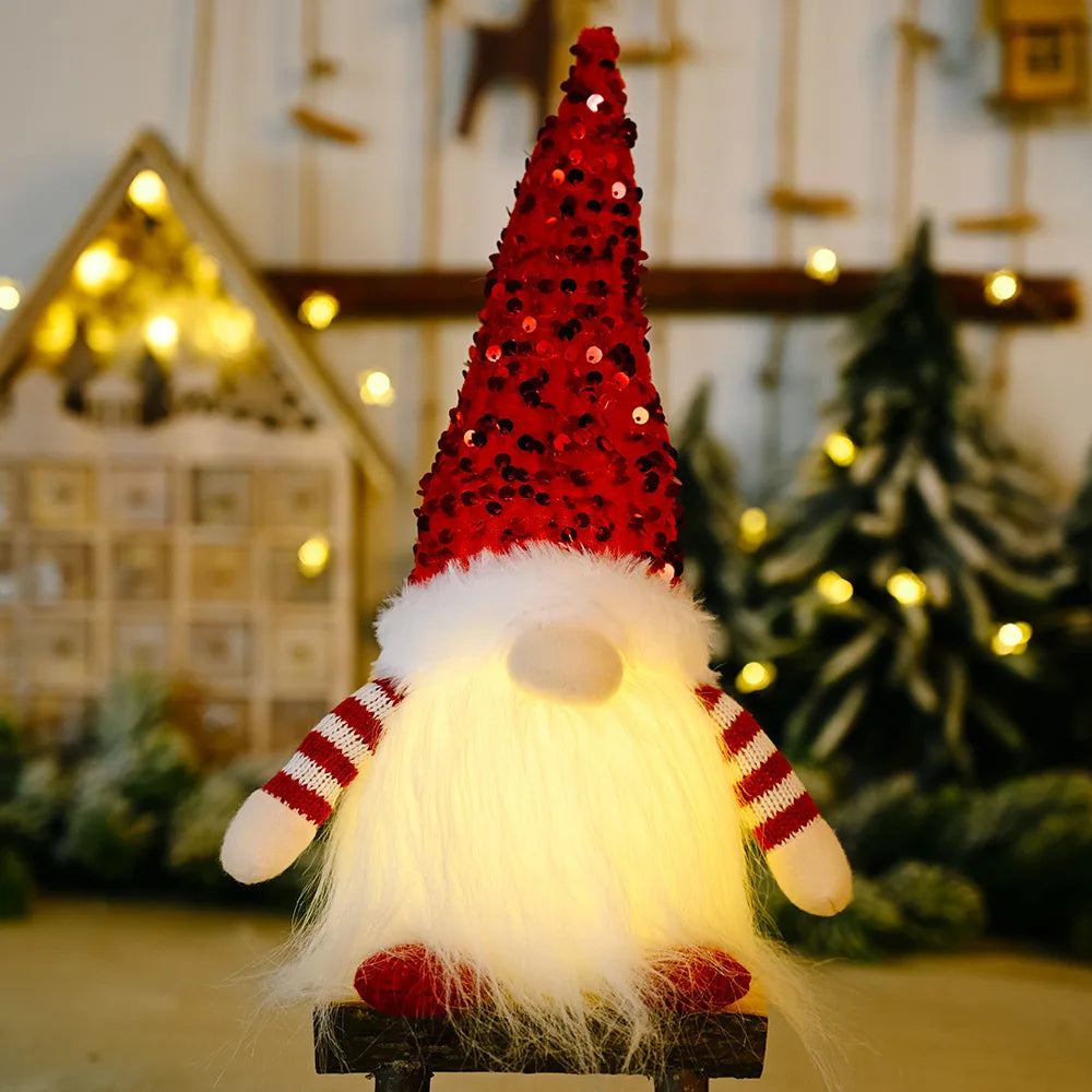 Kerst pop met glittermuts en zachte pluche knuffel met verlichting