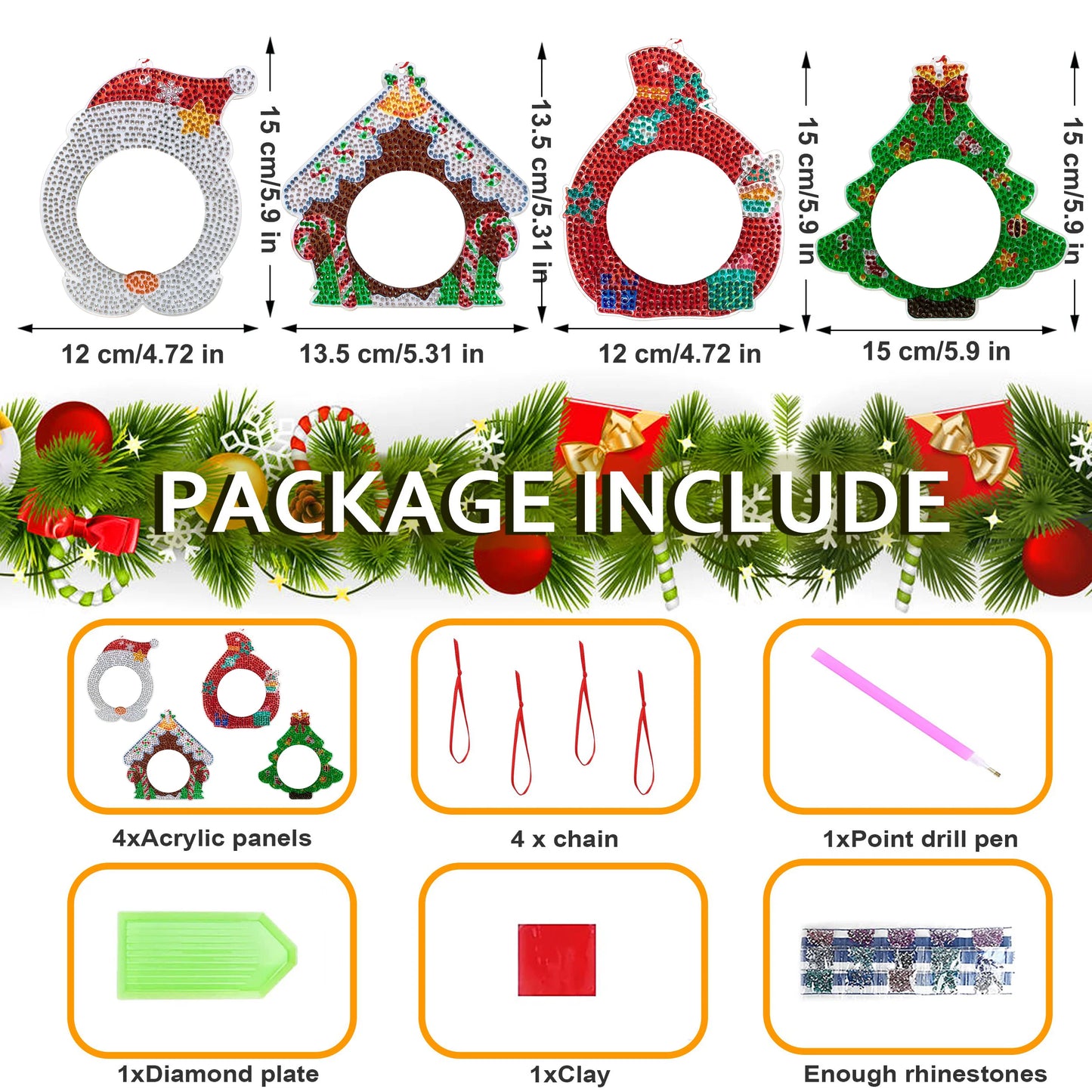 Diamond Painting Kersthangers fotolijst kerstdecoratie set 4 stuks - SDZ002