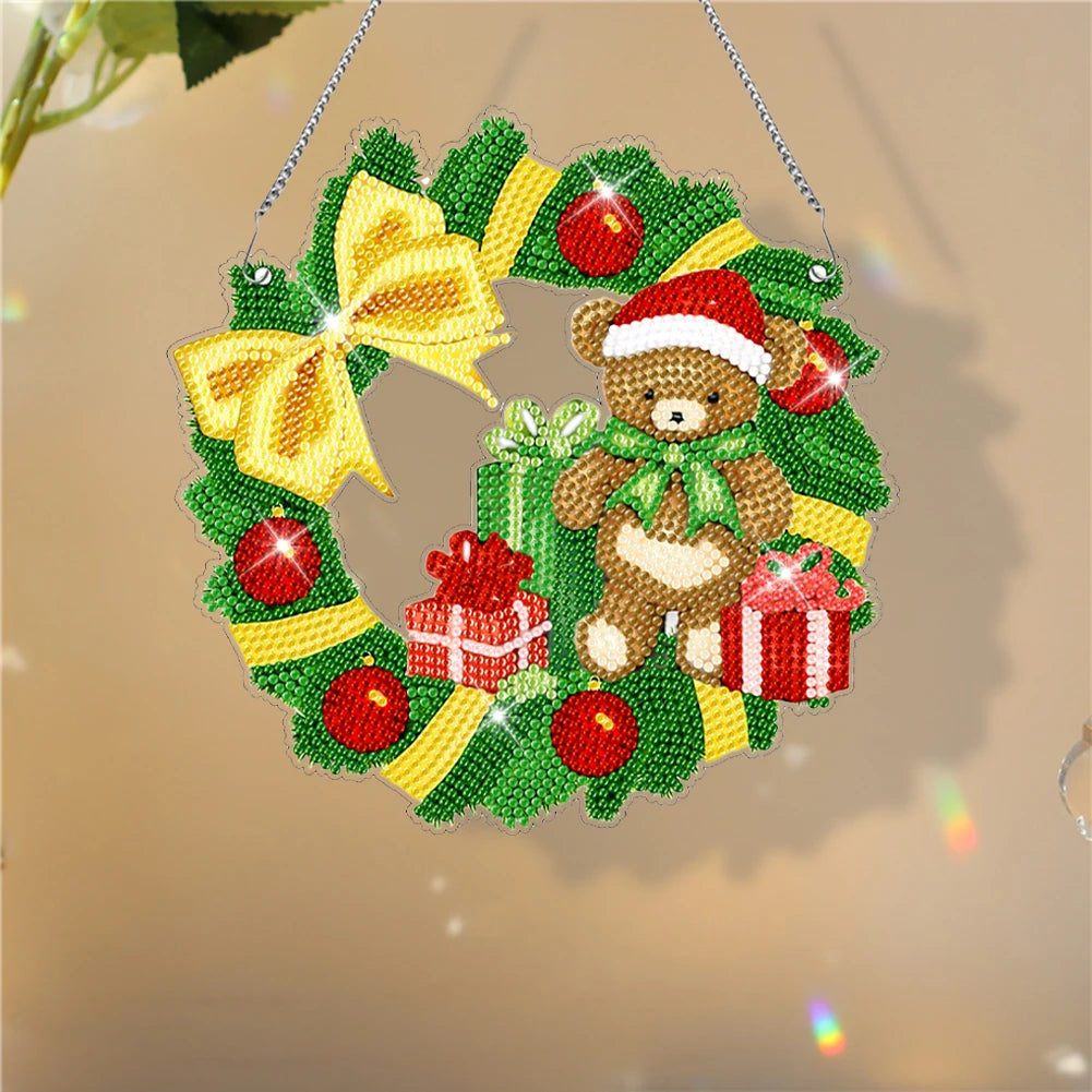Diamond Painting Kerst krans met Kerstman, vogel, sneeuwpop en meer