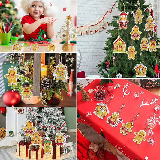 Diamond Painting Kerst Sleutelhangers - 12 Stuks - Gingerbread
