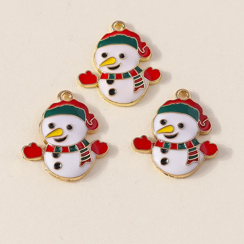 Kersthanger voor ketting of armband kerstboom rendier bel sneeuwpop hanger set - 10 stuks
