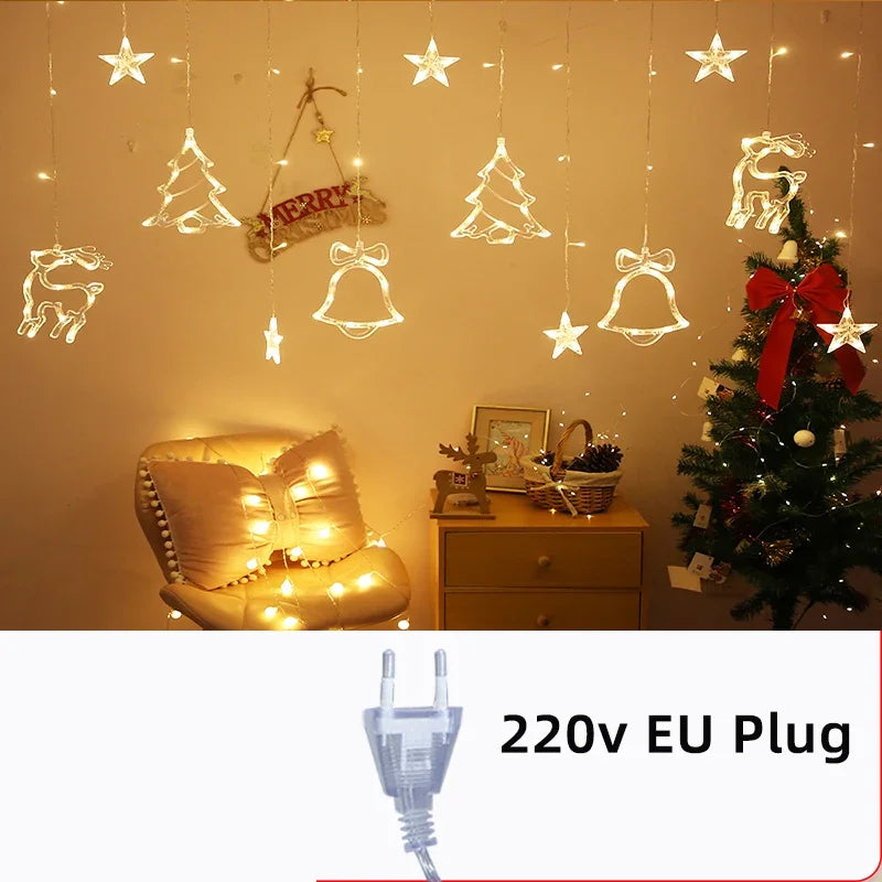 Kerst lichtgordijn rendier, bel en Kerstboom gordijnverlichting LED sfeerverlichting