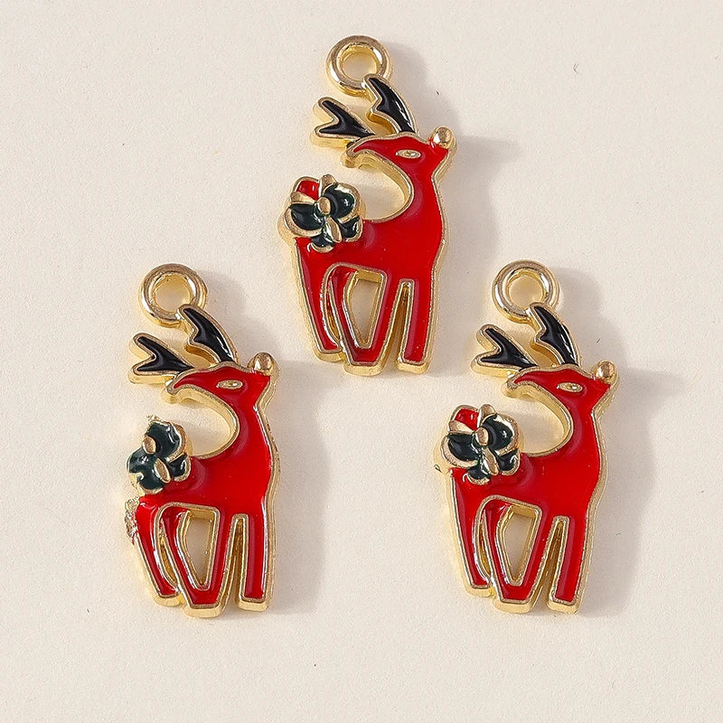 Kersthanger voor ketting of armband kerstboom rendier bel sneeuwpop hanger set - 10 stuks