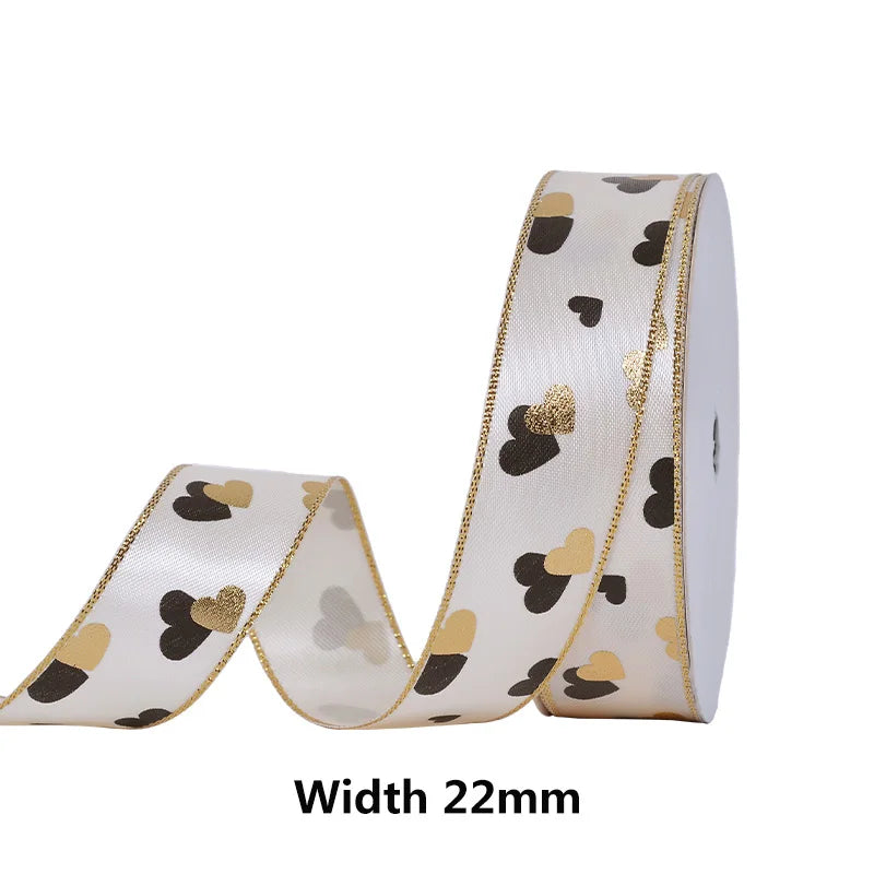 Kerst cadeau lint goud hartjes print – 10 yards luxe feestelijk lint