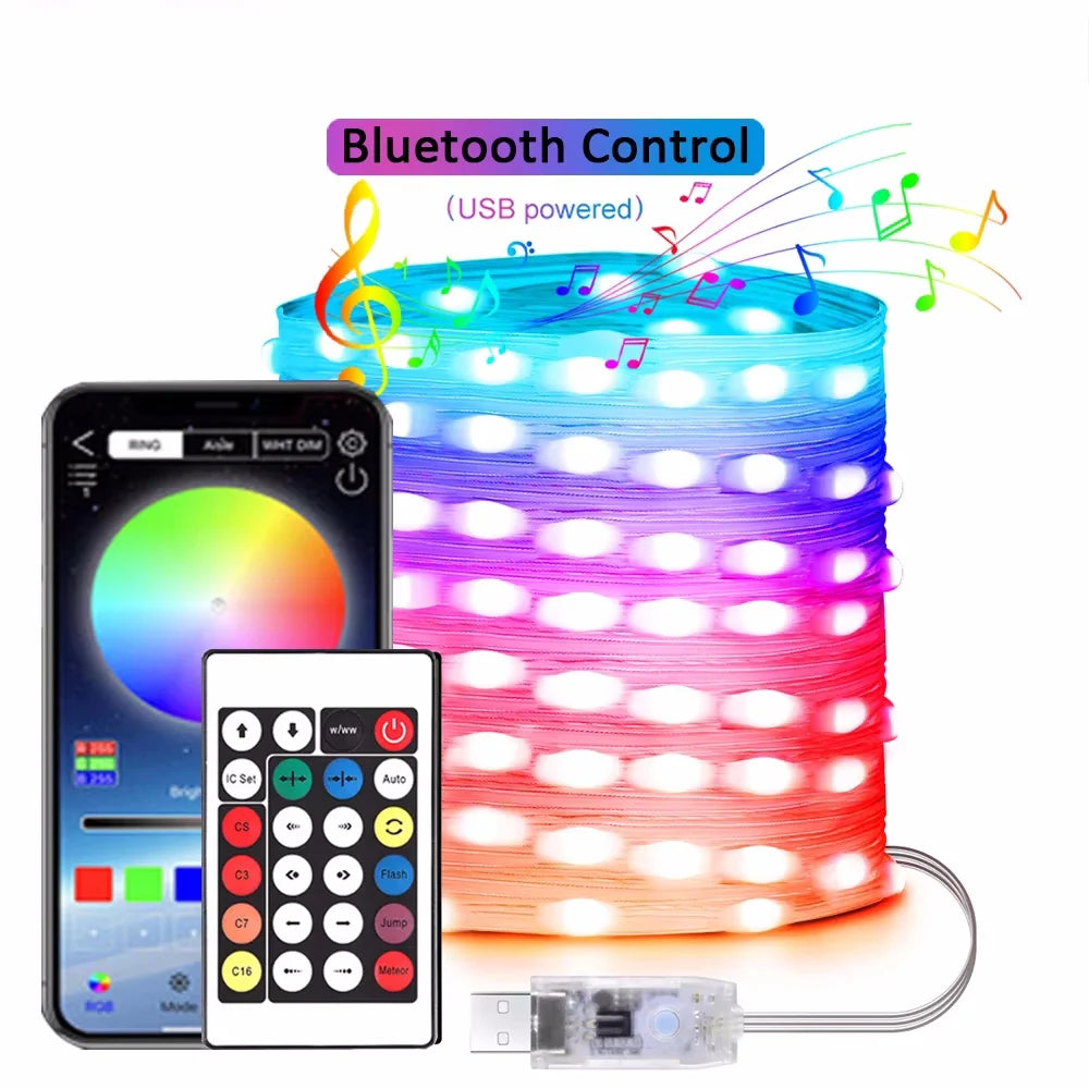 Slimme Kerstverlichting met Bluetooth & App – Waterproof LED Lichtsnoer voor Binnen & Buiten – USB RGBIC – 2M tot 40M – Feest, Tuin, Kerstboom, Bruiloft