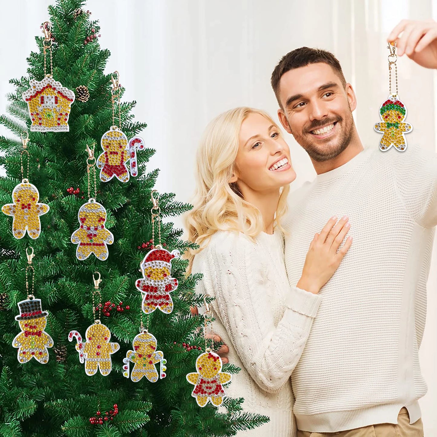 Diamond Painting Kerst Sleutelhangers - 12 Stuks - Gingerbread