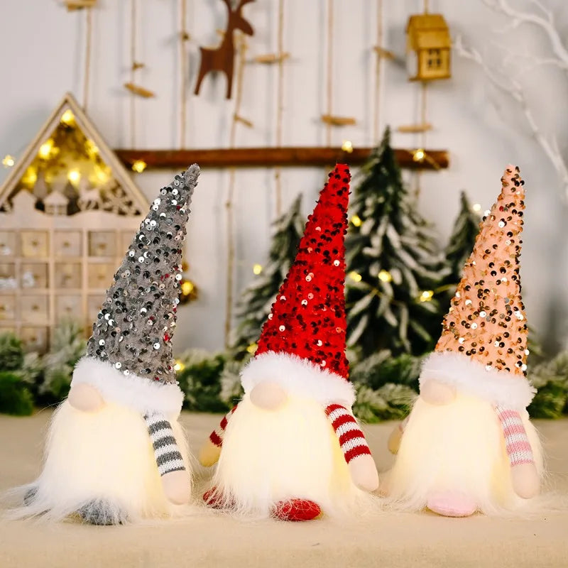 Kerst pop met glittermuts en zachte pluche knuffel met verlichting