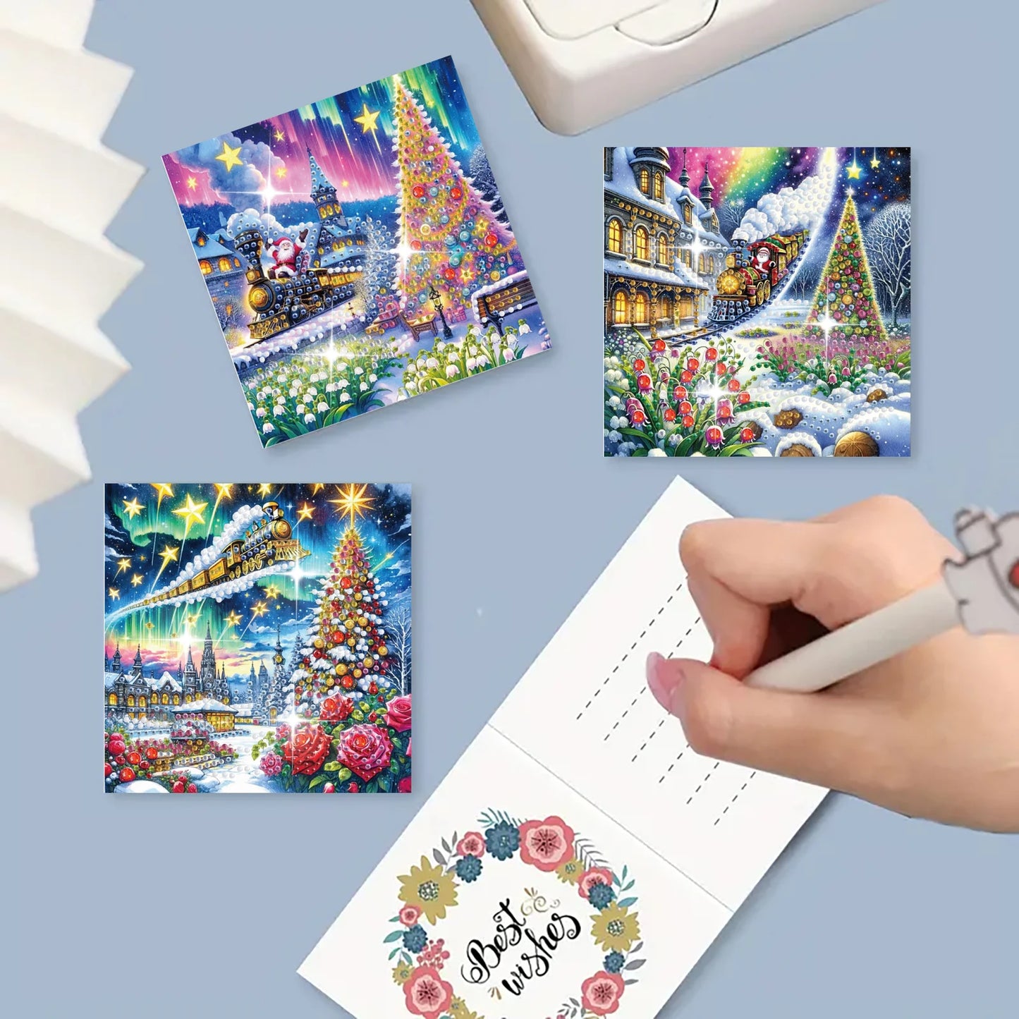 Diamond Painting Kerstkaarten - kerstboom kaartenset – 6 stuks