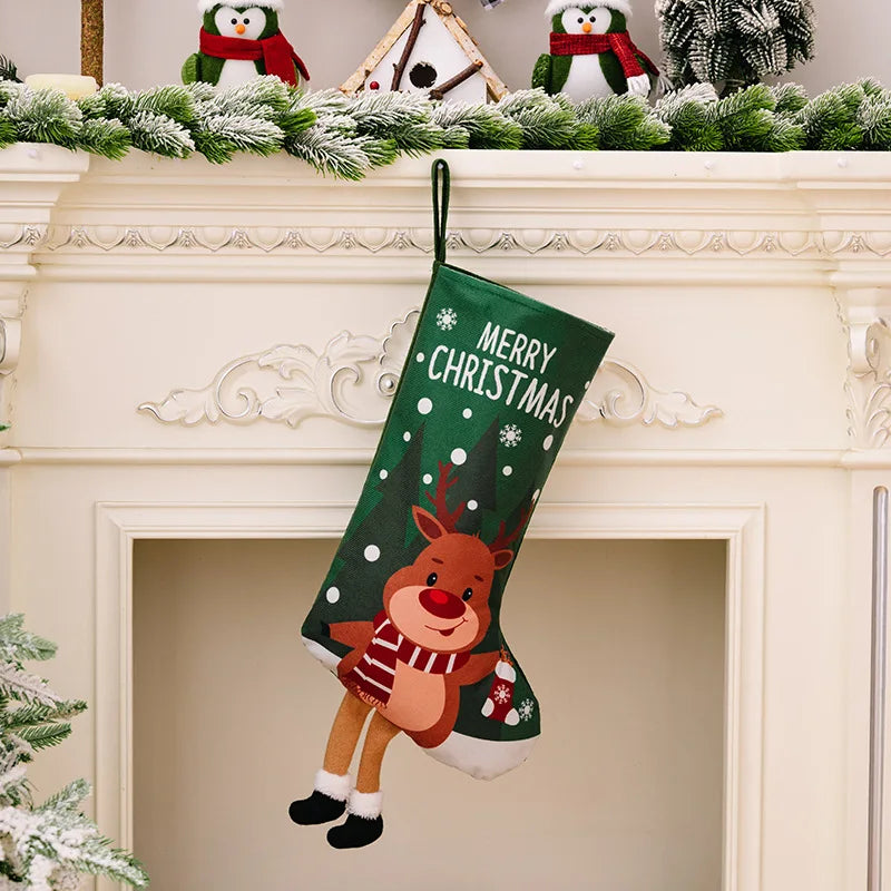 Kerstsok grote cadeausok met kerstman en sneeuwpop decoratie