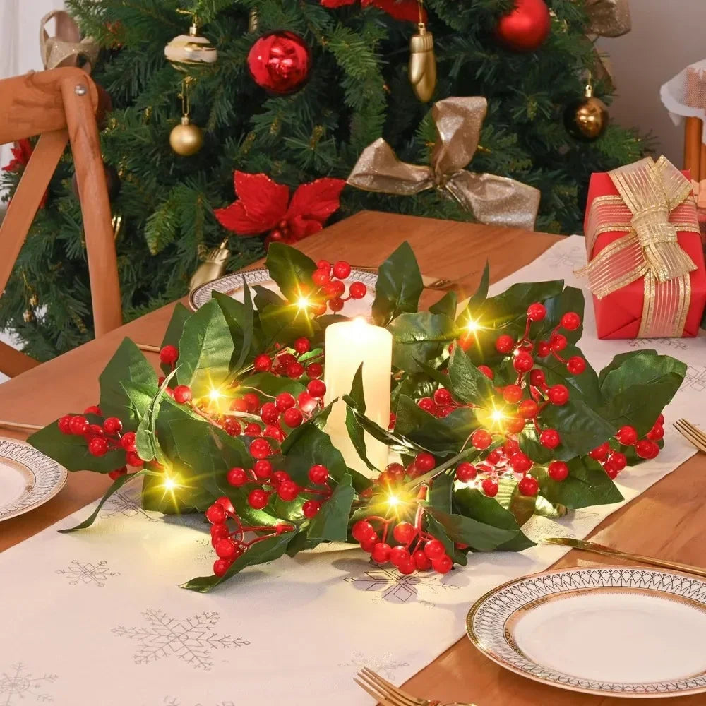 2M Kerst Guirlande met Licht en Rode Bessen – Sfeervolle Decoratie