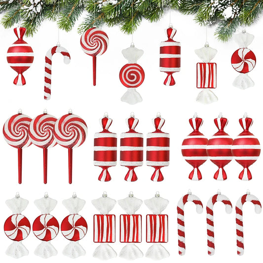 Kerstballen set – Grote Lolly & Rood-Wit Suikerstok Hangers voor Kerstboom