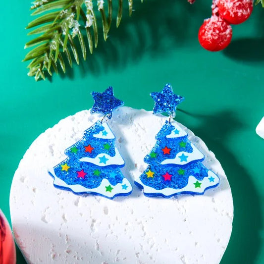 Kerst oorbellen set kerstboom met kristallen ster en zilverkleurige afwerking