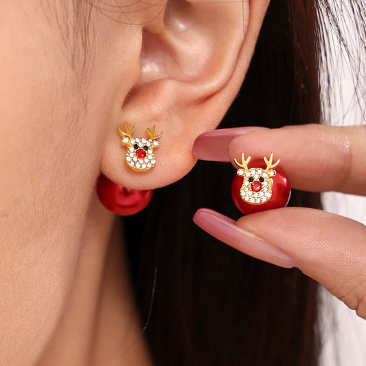 Kerst oorbellen rendier kerstboom studs met zirkonia voor dames