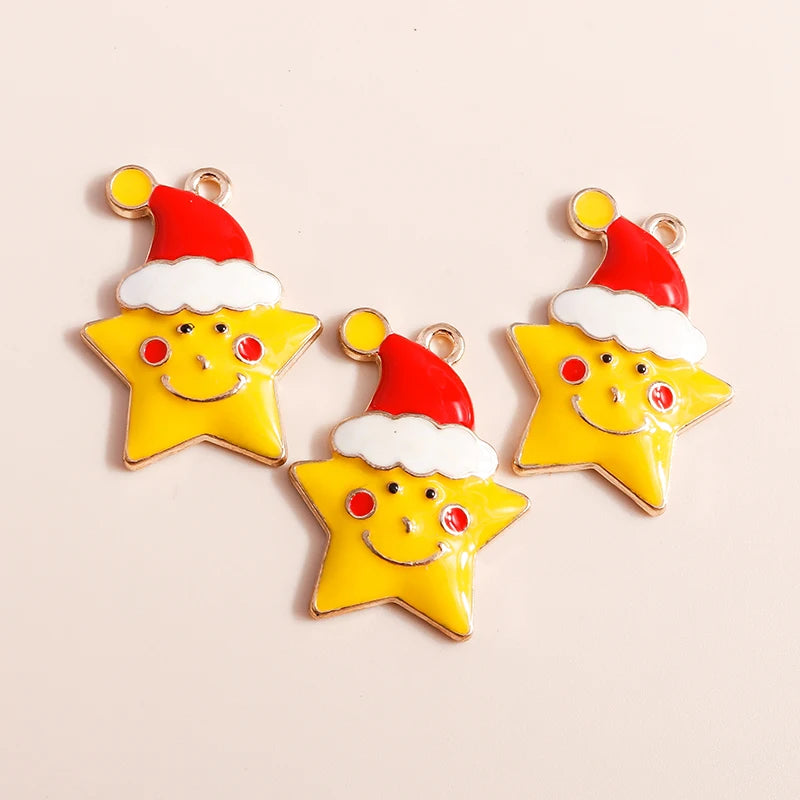 Kerst hangers mix sneeuwpop, Kerstman en meer emaille bedels voor sieraden - 10 stuks