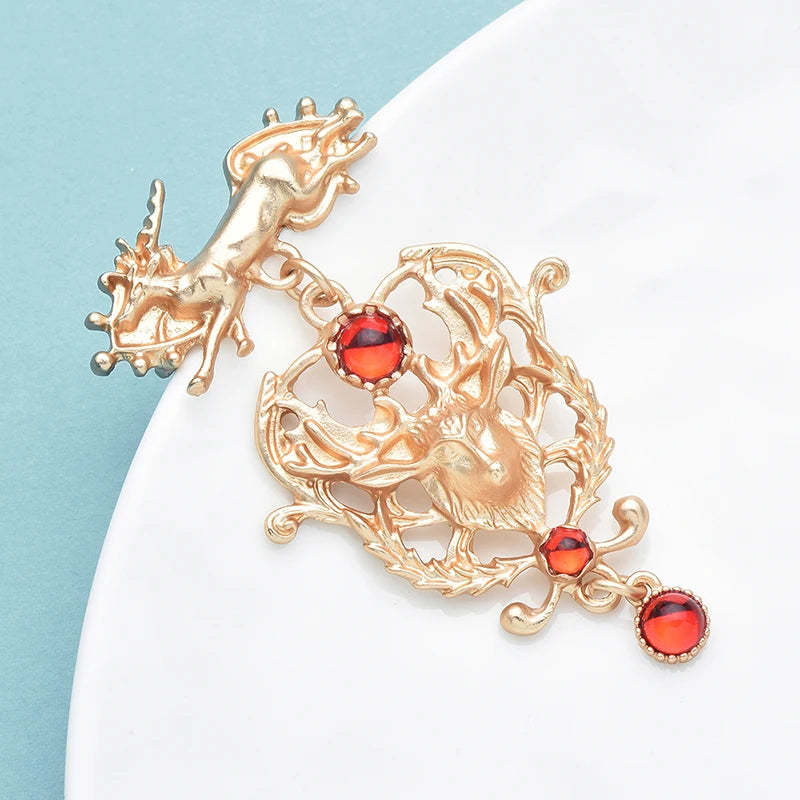 Broche Kerst | Vintage Hertenspeld met kralen voor feestelijke outfits