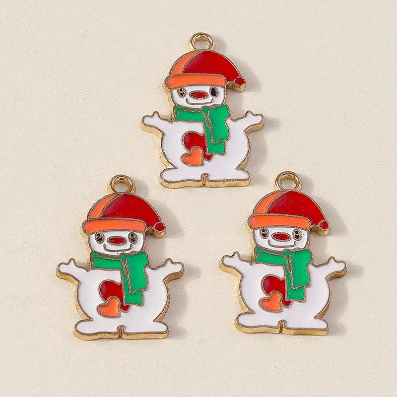 Kersthanger voor ketting of armband kerstboom rendier bel sneeuwpop hanger set - 10 stuks