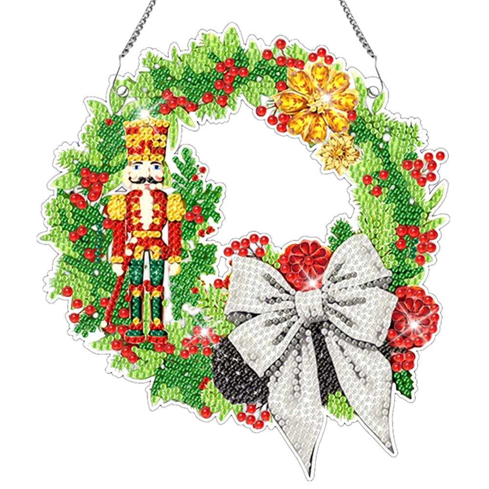 Diamond Painting Kerst krans met Kerstman, vogel, sneeuwpop en meer