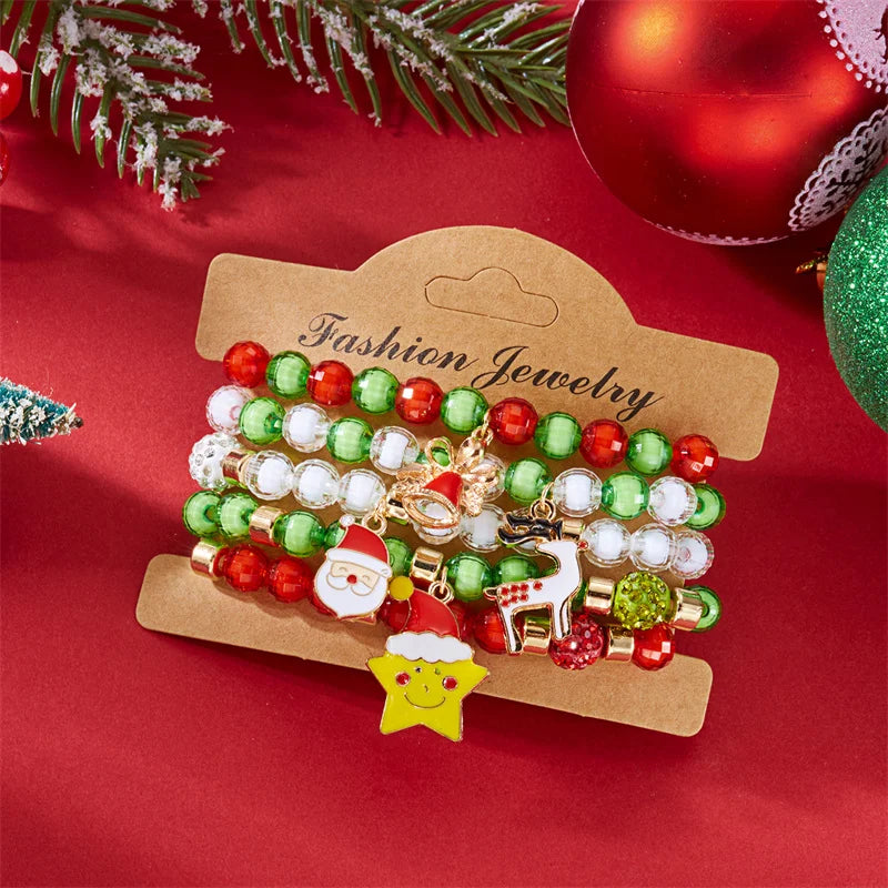 Kerst armband set met kralen, strass en feestelijke resin bedels