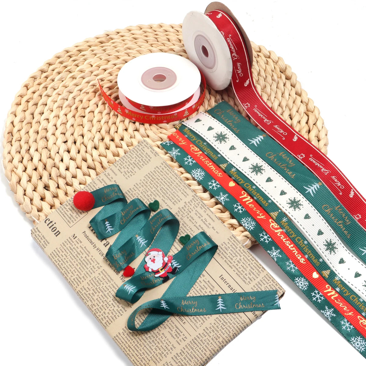 Kerst cadeau lint – 10 meter polyester lint 10mm/20mm bedrukt voor decoratie & inpakken