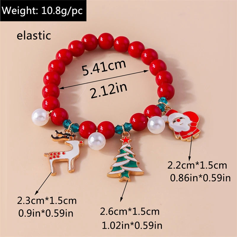 Kerst armband met kralen, rendier en kerstboom bedels voor dames