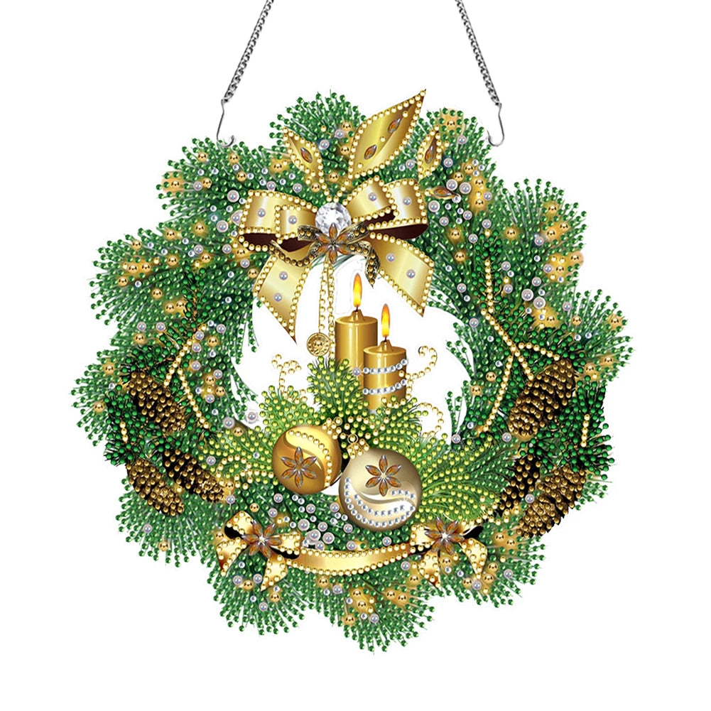 Diamond Painting Kerstkrans hanger met strasstenen en strik