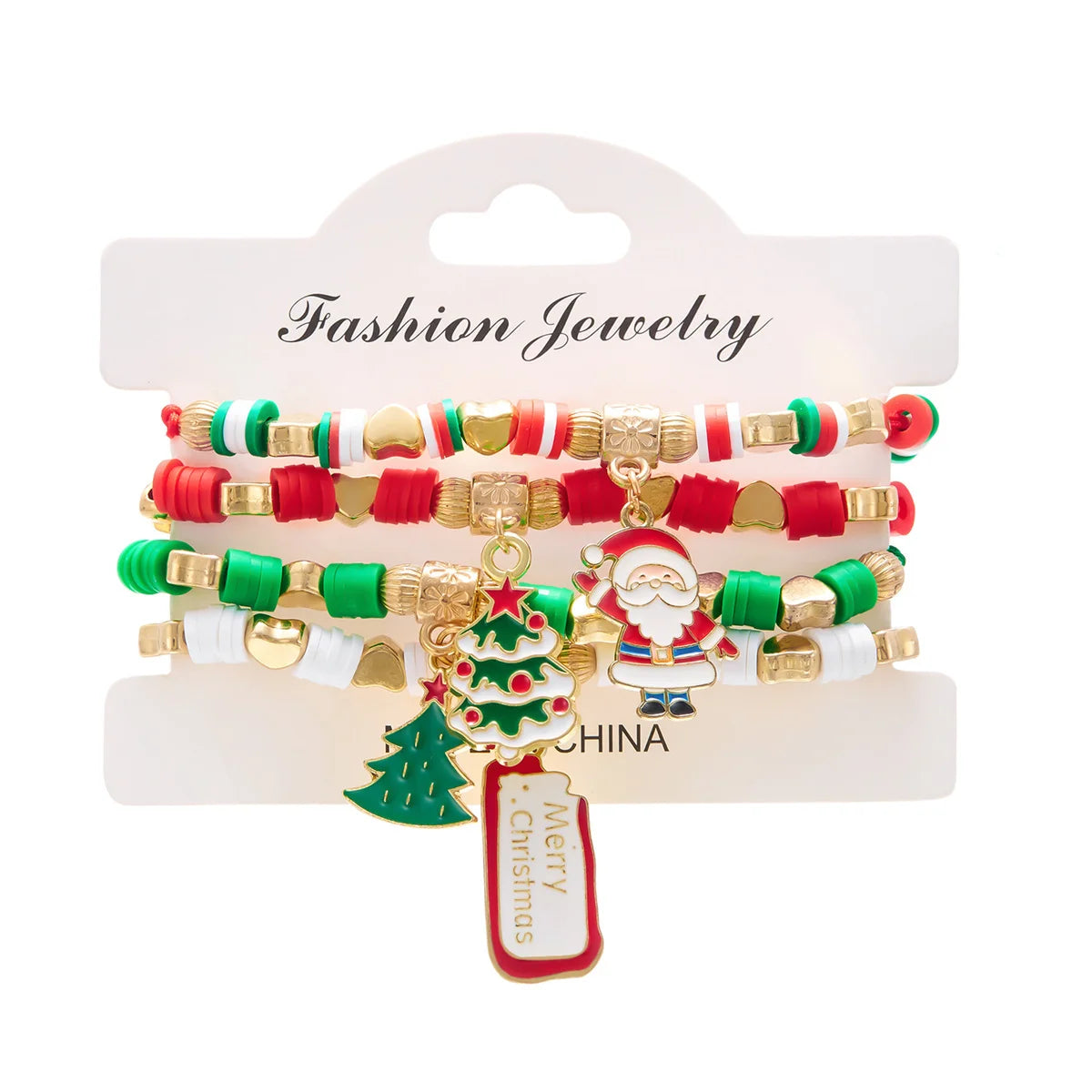 Kerst armband set met kerstboom rendier en kerstman kralen (4 stuks)