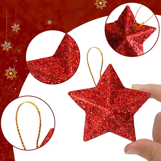 Kerst ornament voor Kerstboom – Glinsterende Ster Hanger 5cm (6/24 stuks)