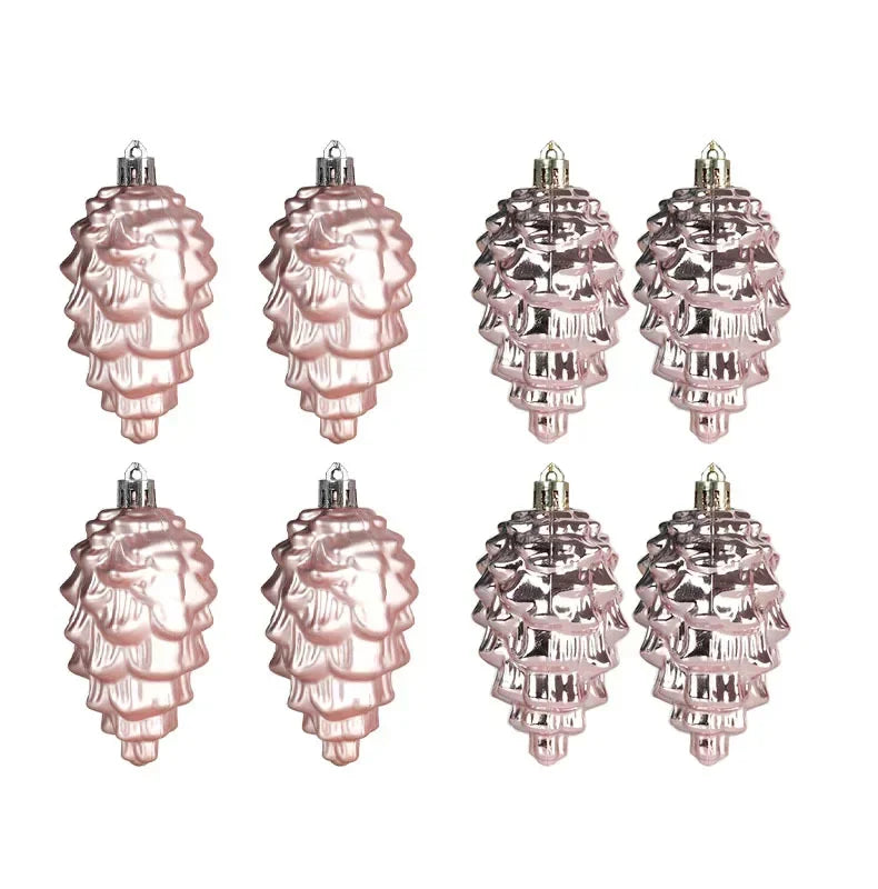 Set kersthangers 8 stuks – matte & glanzende kerstballen in de vorm van dennenappels