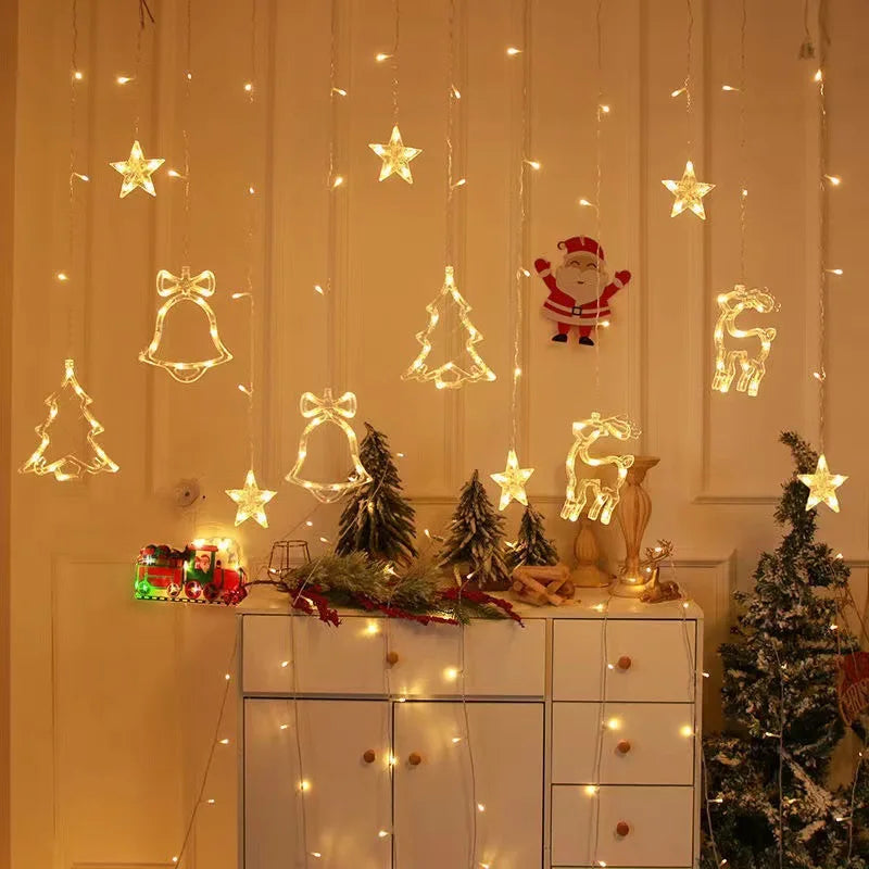 Kerst lichtgordijn rendier, bel en Kerstboom gordijnverlichting LED sfeerverlichting