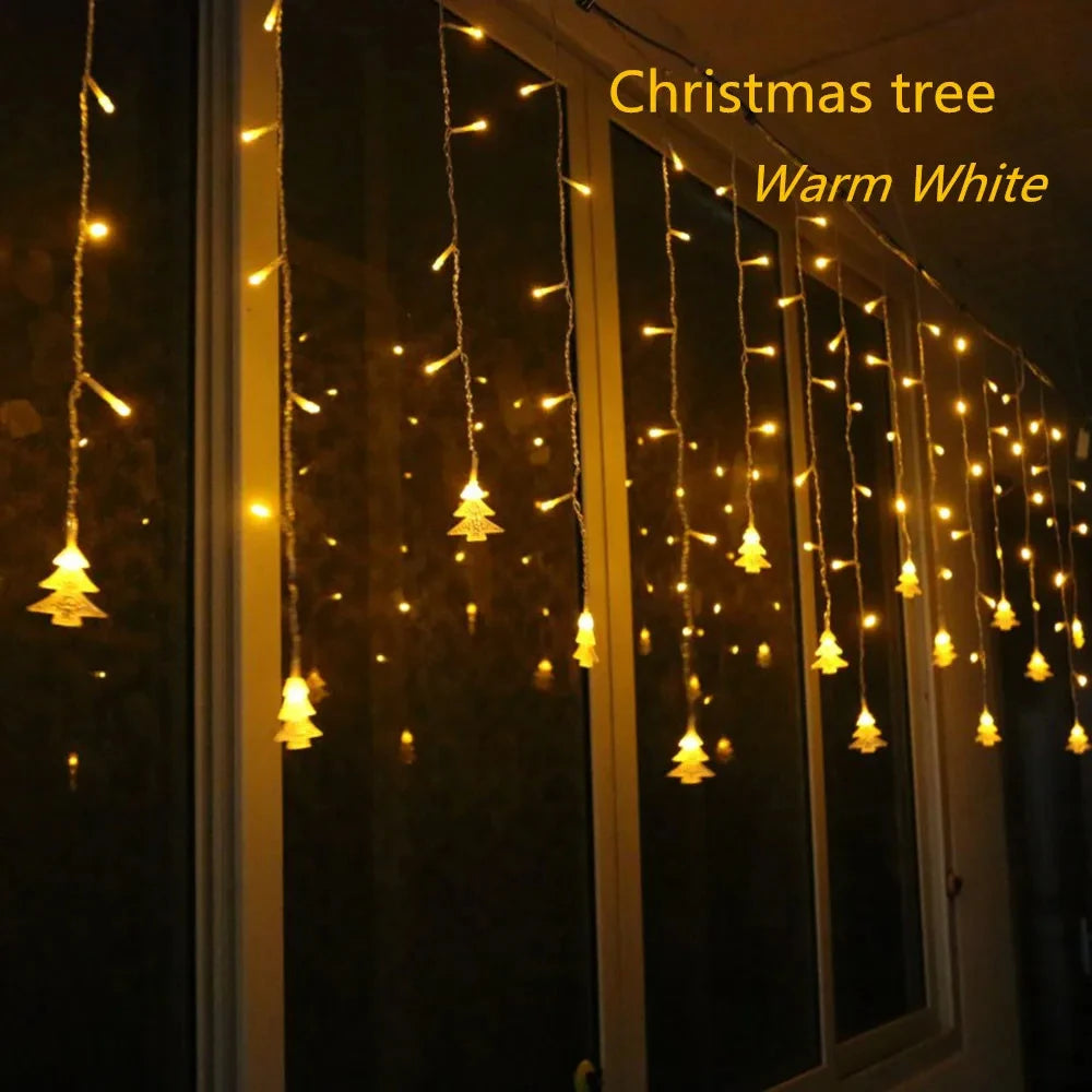 Kerst lichtgordijn met LED verlichting met Kerstboompjes voor feestelijke sfeer - koppelbaar