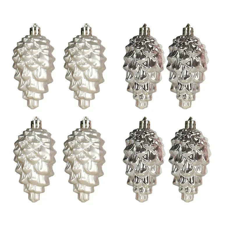 Set kersthangers 8 stuks – matte & glanzende kerstballen in de vorm van dennenappels