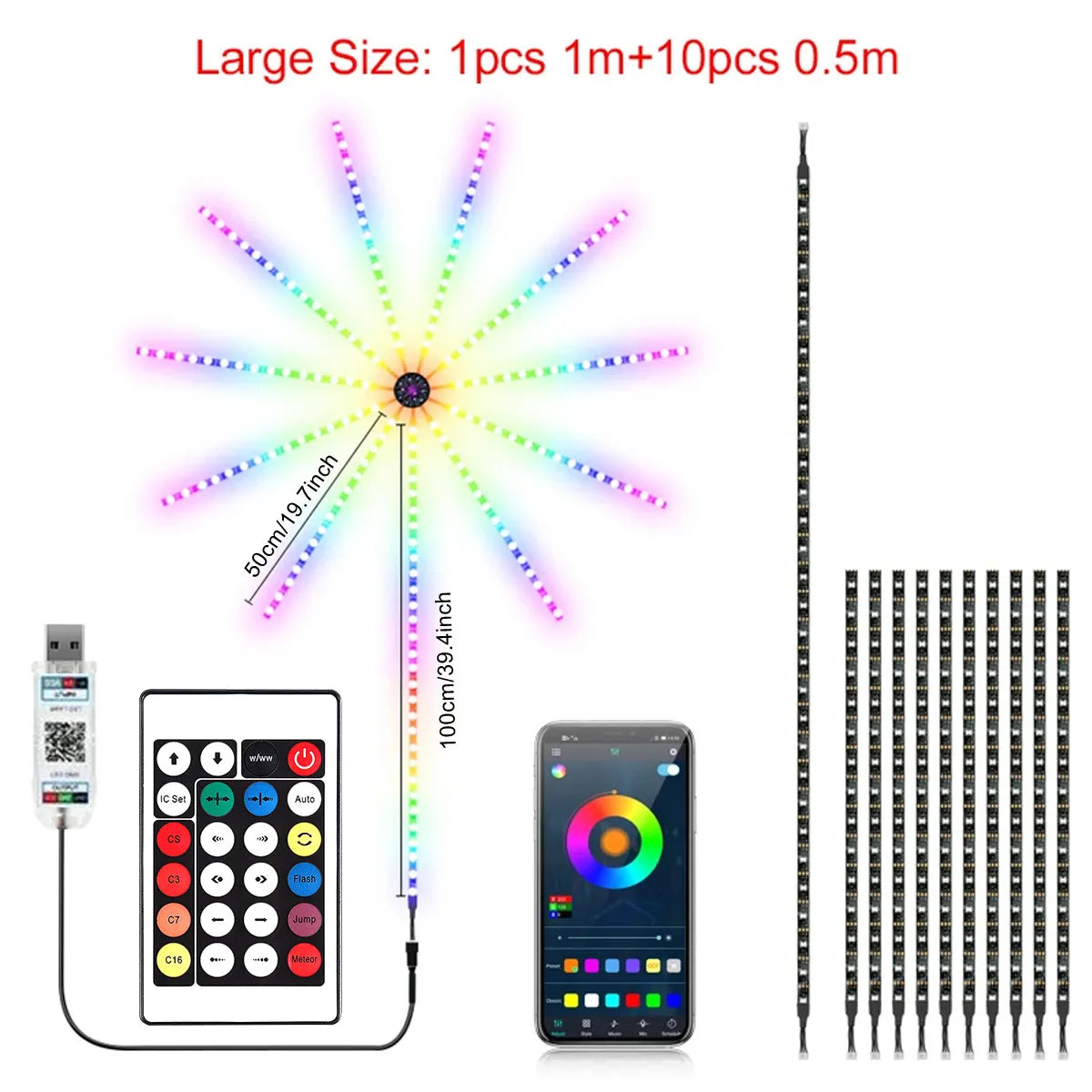 Slimme Kerstverlichting - Dynamische Vuurwerk LED Lichtstrips met Muzieksynchronisatie, RGB, Bluetooth & Afstandsbediening - 180 LEDs