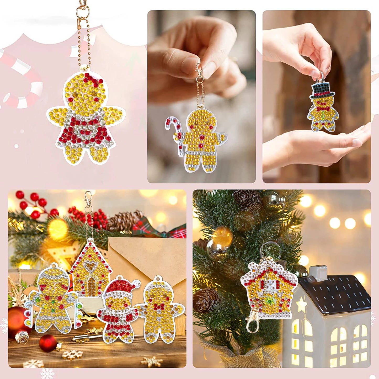 Diamond Painting Kerst Sleutelhangers - 12 Stuks - Gingerbread