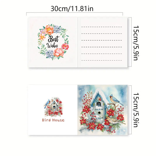 Diamond Painting Kerstkaarten set vogels en huisjes – creatieve wenskaarten