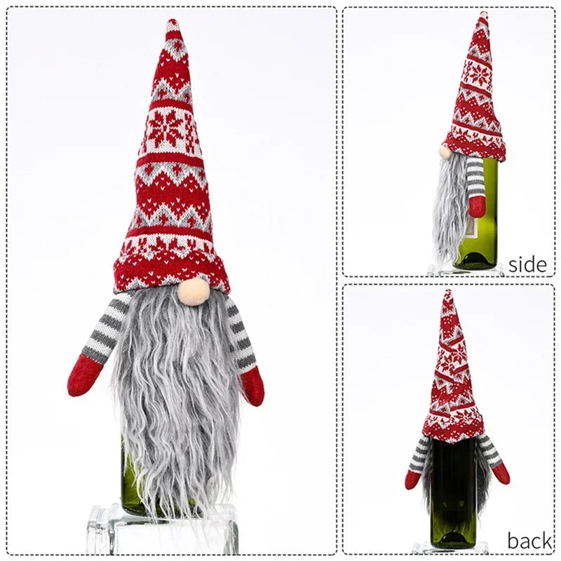 Kerst pop gnome wijnfles hoes tafel decoratie cadeau