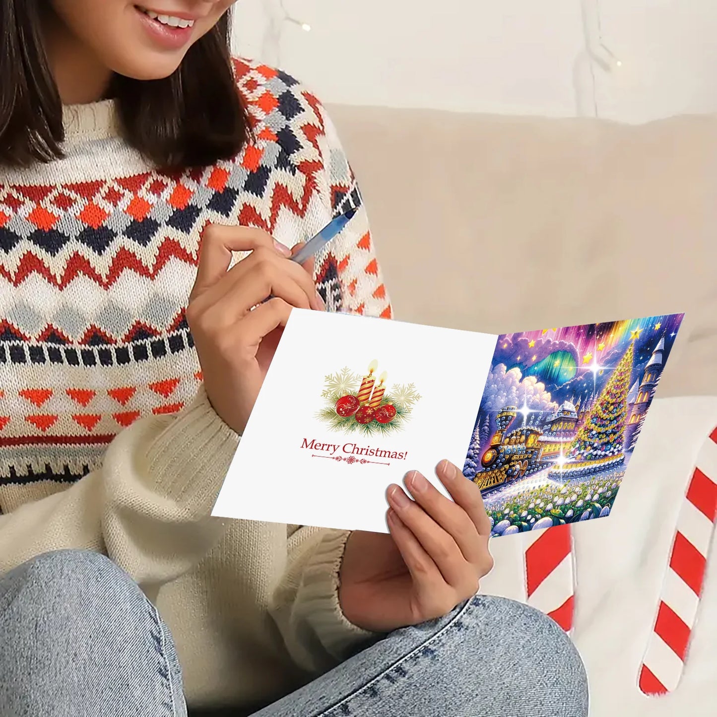 Diamond Painting Kerstkaarten - kerstboom kaartenset – 6 stuks