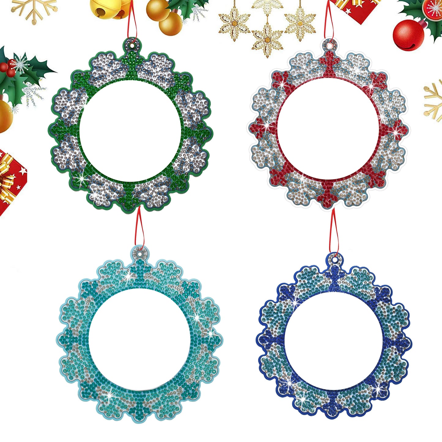 Diamond Painting Kersthangers fotolijst kerstdecoratie set 4 stuks - SDZ006