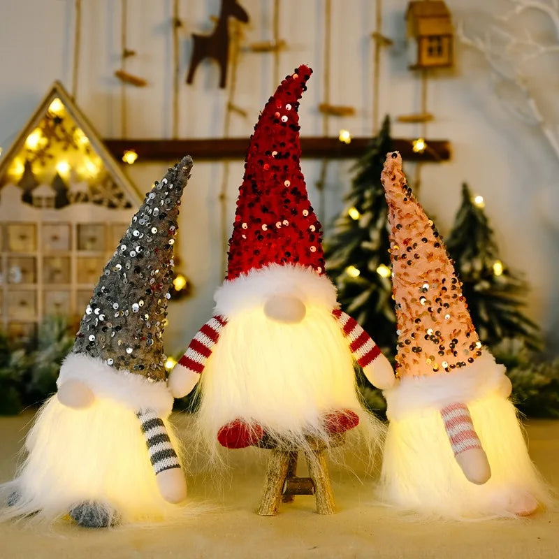 Kerst pop met glittermuts en zachte pluche knuffel met verlichting