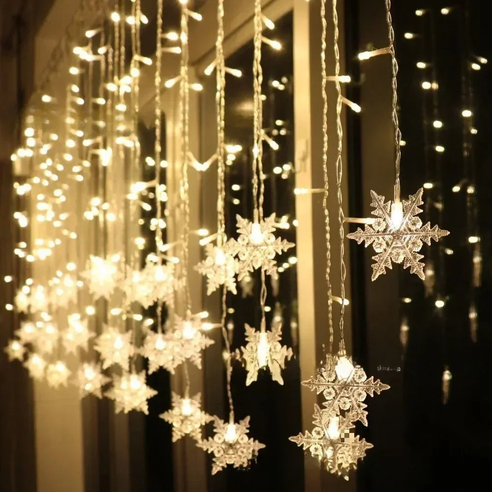 Kerst lichtgordijn sneeuwvlok, ster of ijspegel LED raamverlichting met 8 lichtstanden