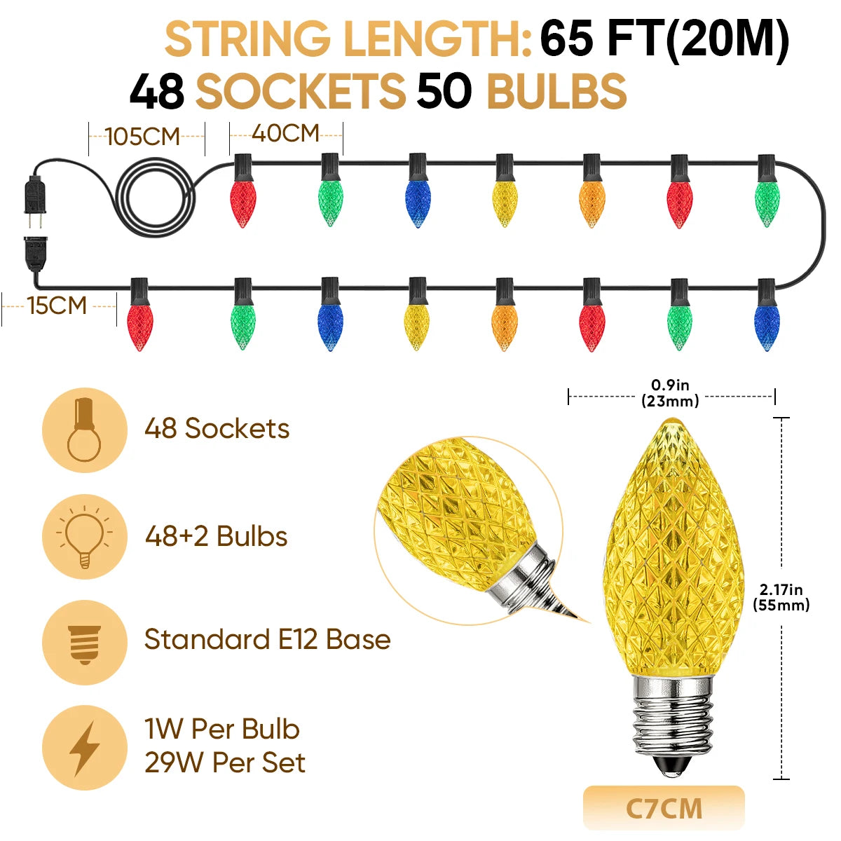 Verlichte Kerst slinger kleurrijke C7 LED lampjes voor binnen en buiten