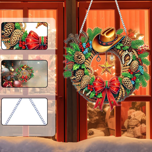 Diamond Painting Kerstkrans raam- en wandhanger met strass steentjes