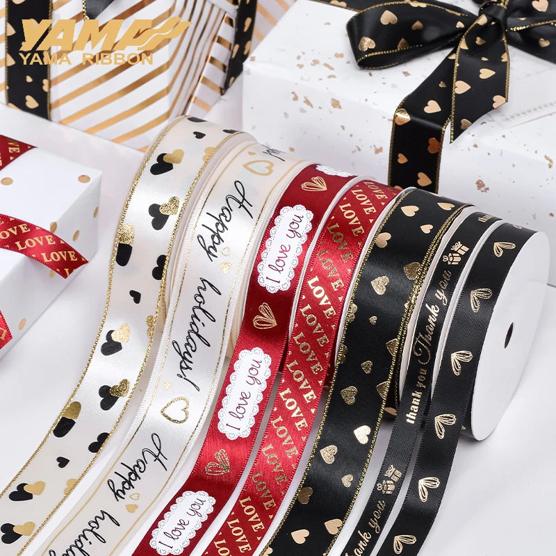 Kerst cadeau lint goud hartjes print – 10 yards luxe feestelijk lint