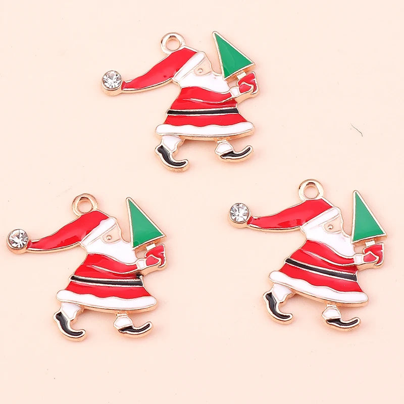Kerst hangers mix sneeuwpop, Kerstman en meer emaille bedels voor sieraden - 10 stuks