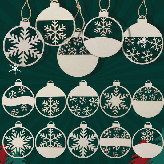 Houten figuur om zelf te kleuren/schilderen Kerstballen met sneeuwvlokken 10 stuks