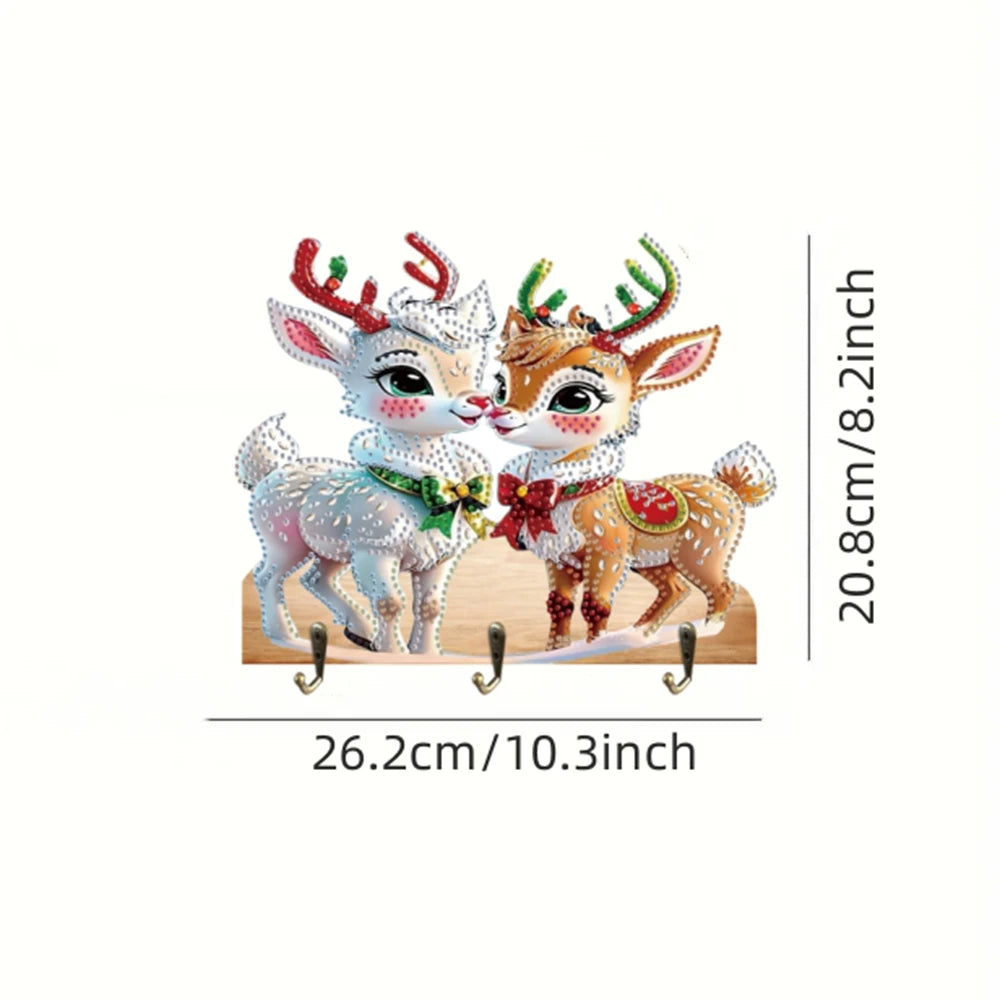 Diamond Painting Kapstok/Sleutelrek Kerst – Houten Wandhaak met Diamond Painting Steentjes