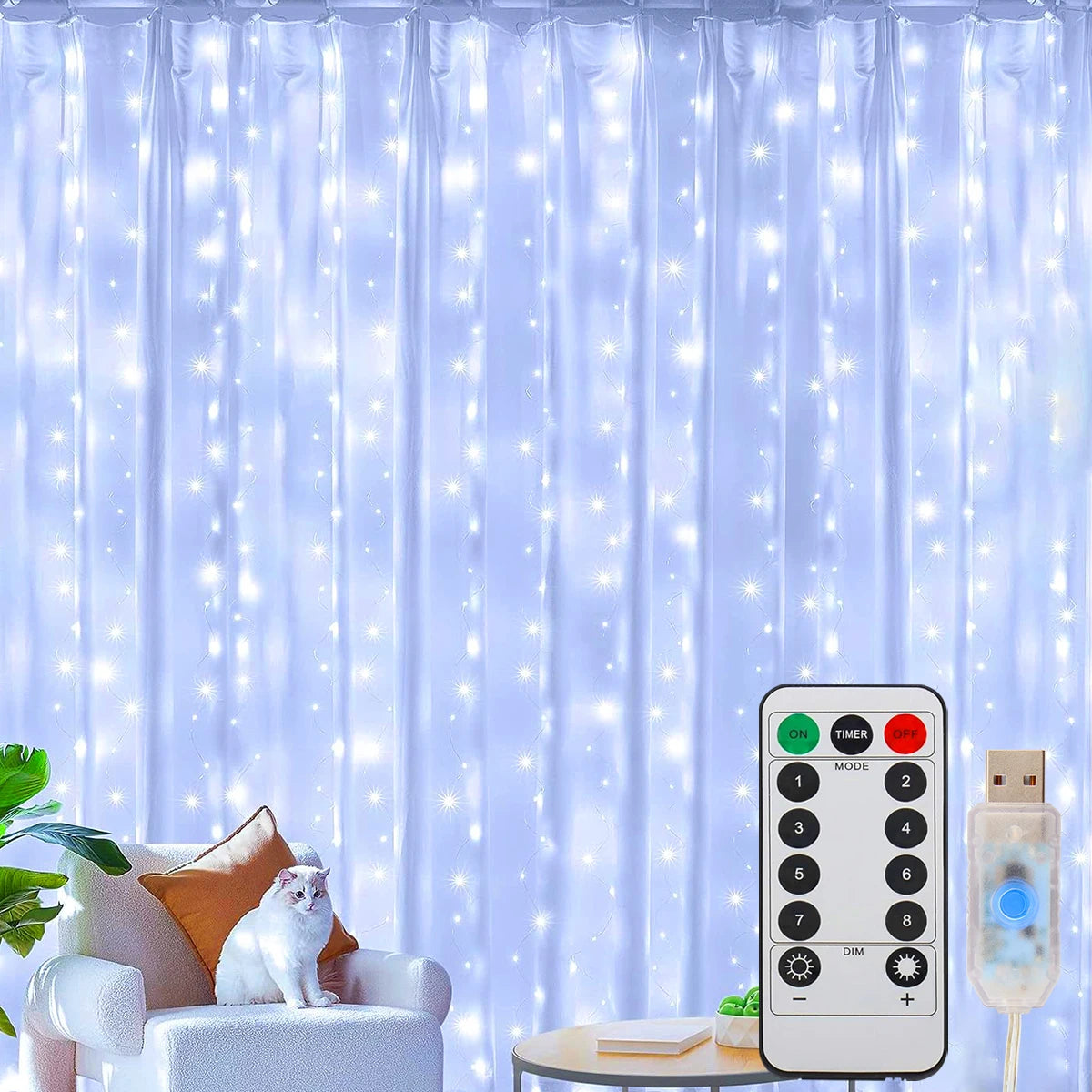 Kerst lichtgordijn 300 LED met afstandsbediening en 8 verlichtingsstanden