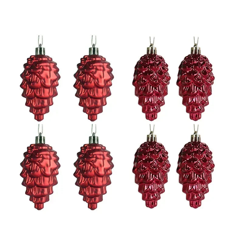 Set kersthangers 8 stuks – matte & glanzende kerstballen in de vorm van dennenappels