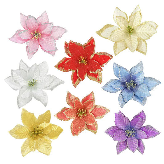 Kerstboom ornament glitter kunstbloemen 13cm decoratie set