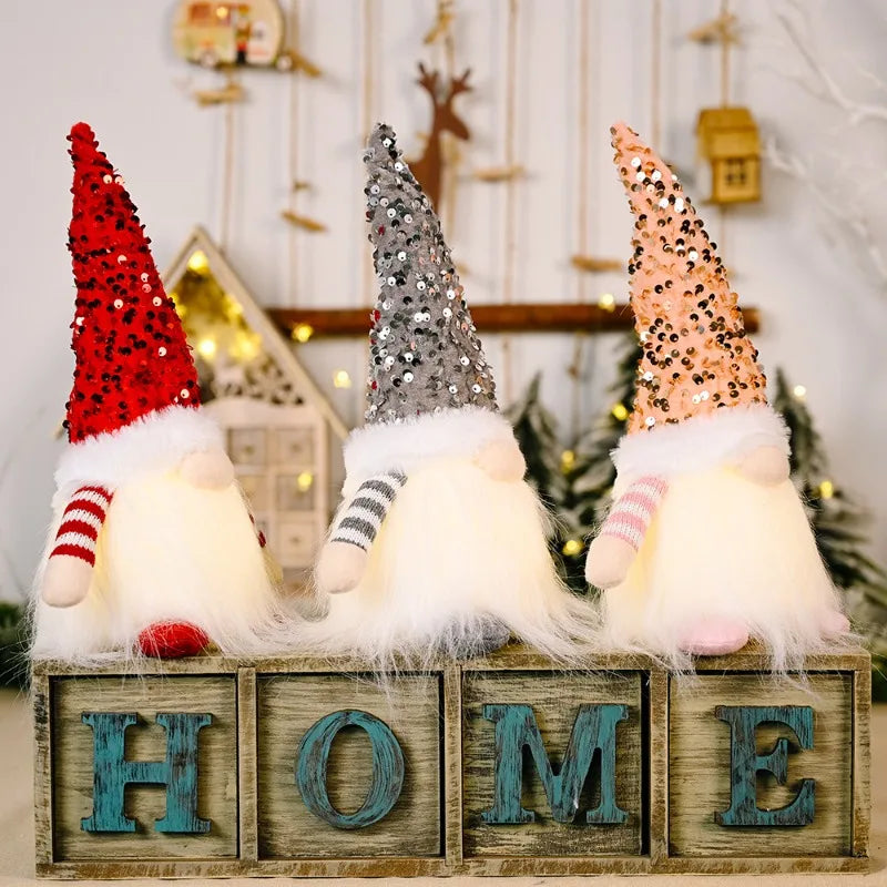 Kerst pop met glittermuts en zachte pluche knuffel met verlichting